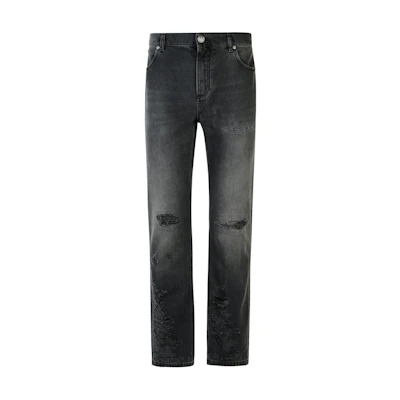 BALMAIN Black Distressed Jeans with Zipper Pockets DH1MI043-DE68-0PC