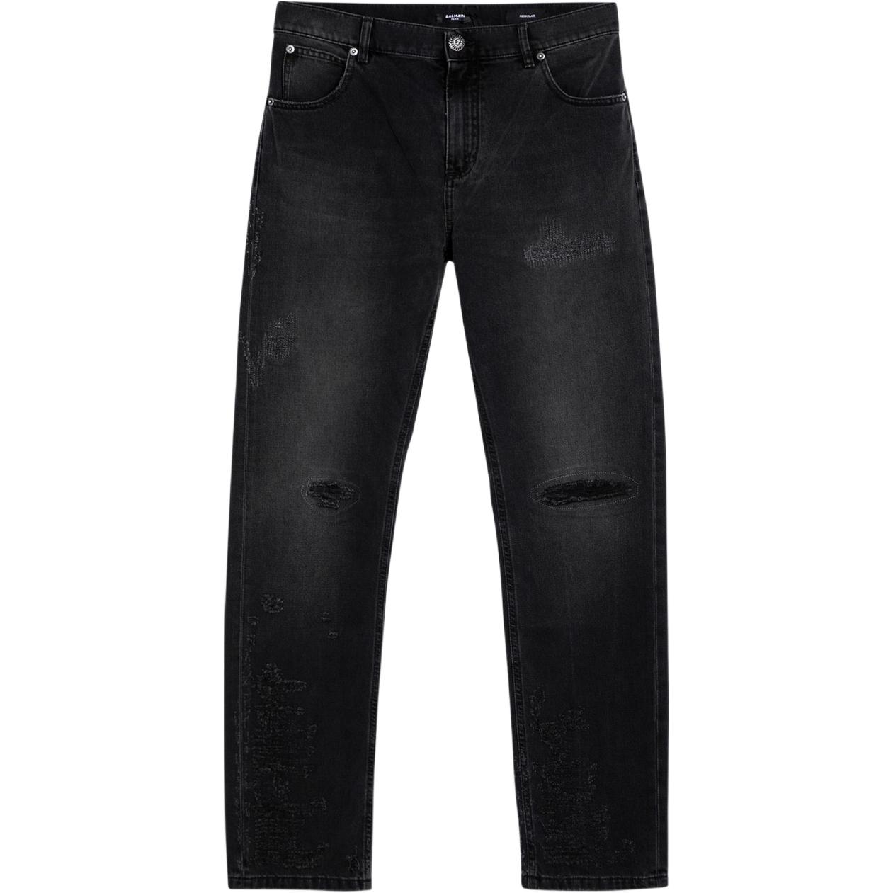 Order 巴尔曼 黑色破洞牛仔裤带拉链口袋 DH1MI043-DE68-0PC