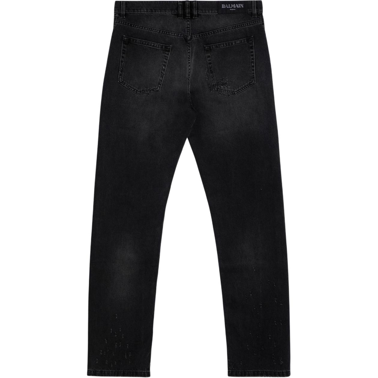 Lookbook 巴尔曼 黑色破洞牛仔裤带拉链口袋 DH1MI043-DE68-0PC