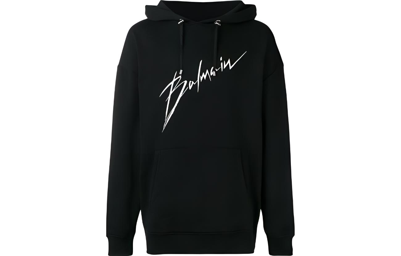 BALMAIN  Black Hoodie with Logo Lettering Print RH13208I068-0PA