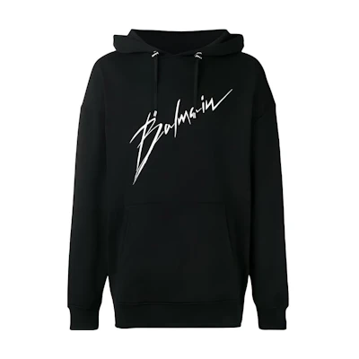 BALMAIN Black Hoodie with Logo Lettering Print RH13208I068-0PA