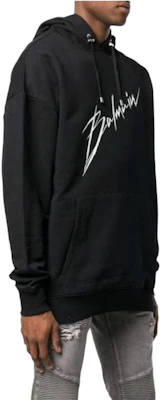 巴尔曼 黑色连帽衫 带标志字母印花 RH13208I068-0PA Lookbook 巴尔曼 黑色连帽衫 带标志字母印花 RH13208I068-0PA