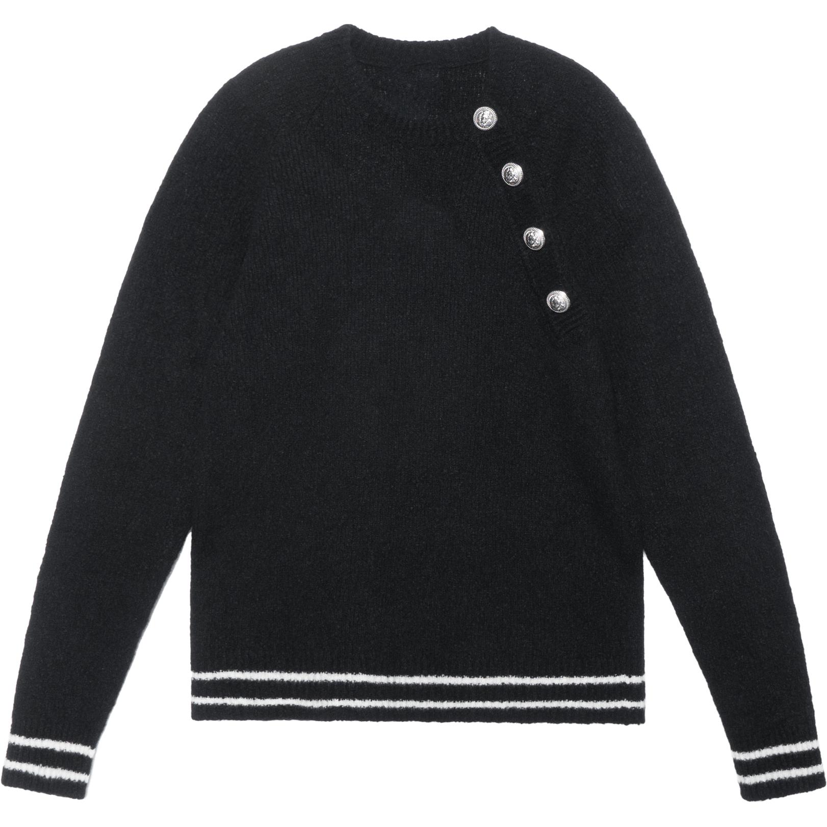 BALMAIN  Black Knit Button-Up Cashmere Sweater Long Sleeve. YH1KD037KC55-0PA