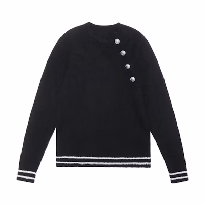 BALMAIN Black Knit Button-Up Cashmere Sweater Long Sleeve. YH1KD037KC55-0PA