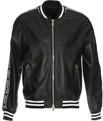 BALMAIN Black Leather Jacket with Colorblock Stripes and Zipper Detail. RH18893L002-0PA Buy BALMAIN Black Leather Jacket with Colorblock Stripes and Zipper Detail. RH18893L002-0PA