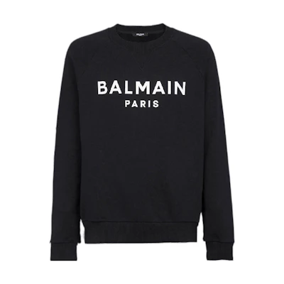 Balmain Black Letter Logo Print Crewneck Long Sleeve Sweatshirt AH1JQ005BB65-EAB