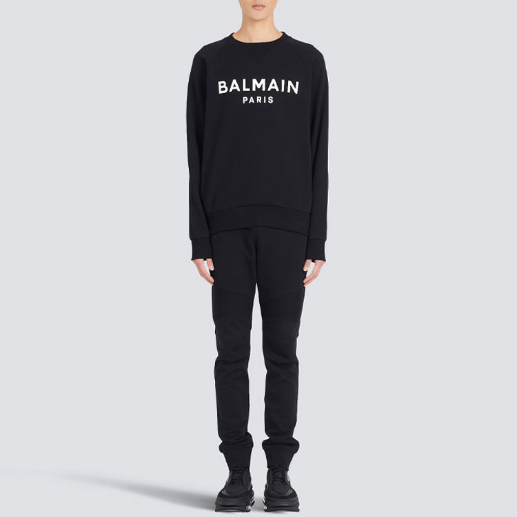 Lookbook Balmain 黑色字母印花圓領長袖衛衣 AH1JQ005BB65-EAB