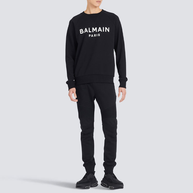Shop Balmain 黑色字母印花圓領長袖衛衣 AH1JQ005BB65-EAB