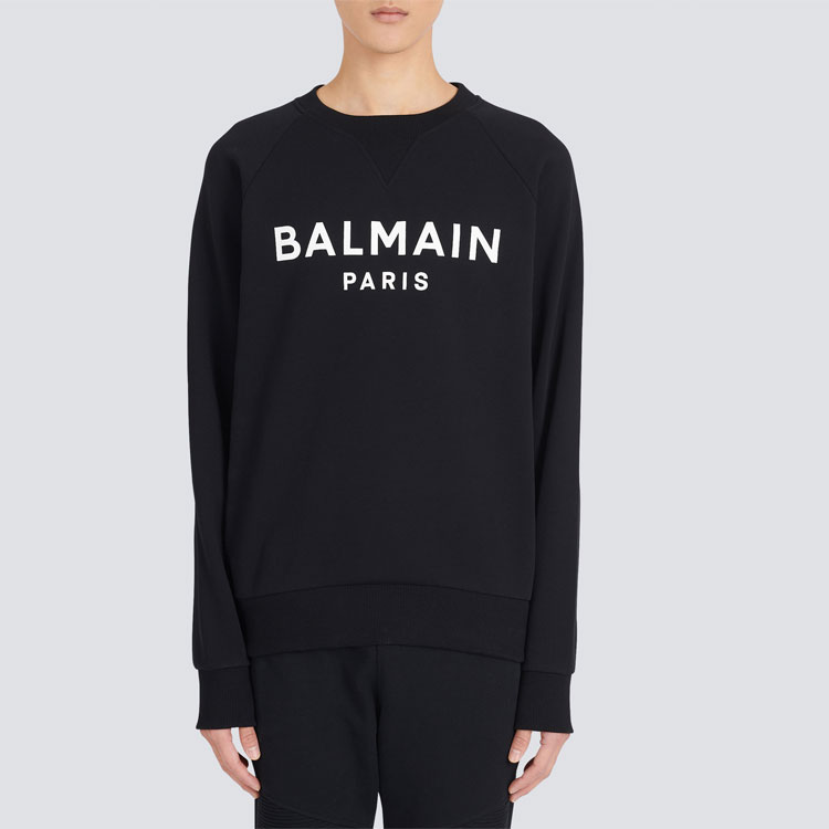 Sizing Balmain 黑色字母印花圓領長袖衛衣 AH1JQ005BB65-EAB