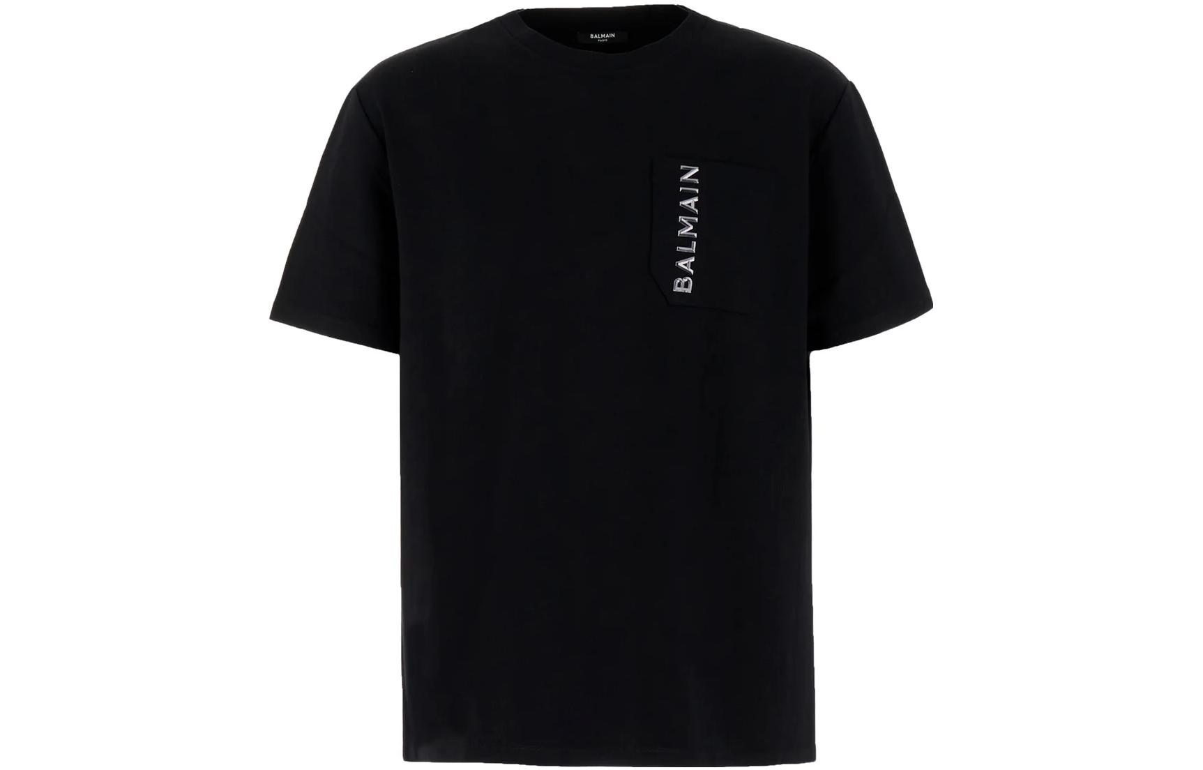 BALMAIN  Black Letter Print Loose Fit Short Sleeve T-Shirt CH1EG105-BC61-EHR