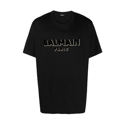 BALMAIN Black Letter Print Short Sleeve Casual T-Shirt. CH1EG010BB99-EGO