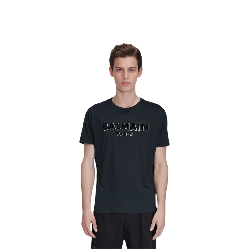 Lookbook BALMAIN 黑色字母印花短袖休閒T恤 CH1EG010BB99-EGO