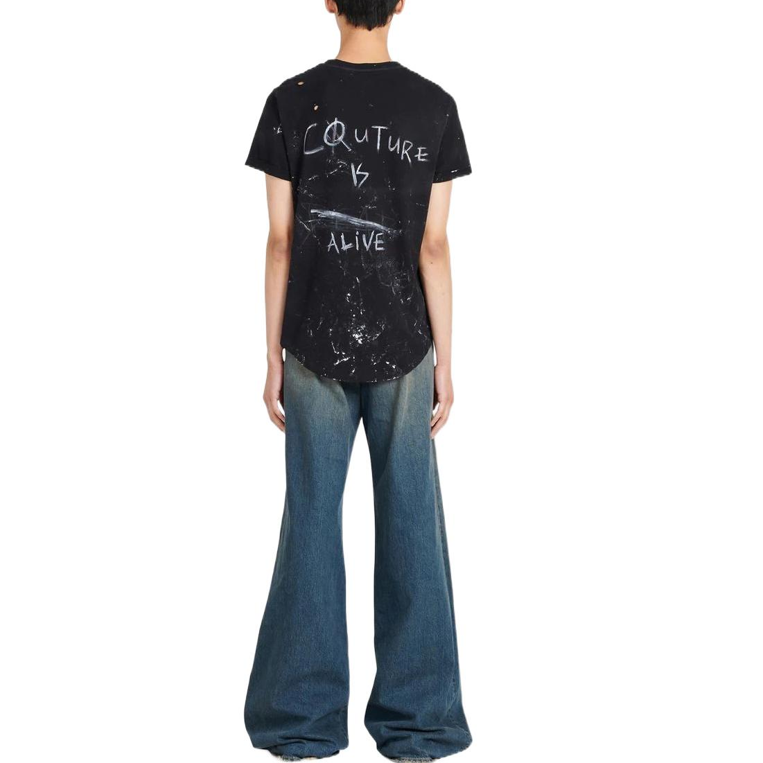 Shop BALMAIN 黑色幾何印花Logo純棉圓領T恤 YU1EG035GB82EBE