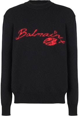 BALMAIN Black Logo Knitted Pattern Crewneck Sweater. DH0KD000-KH32-EAE Order BALMAIN Black Logo Knitted Pattern Crewneck Sweater. DH0KD000-KH32-EAE
