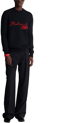 BALMAIN Black Logo Knitted Pattern Crewneck Sweater. DH0KD000-KH32-EAE Lookbook BALMAIN Black Logo Knitted Pattern Crewneck Sweater. DH0KD000-KH32-EAE