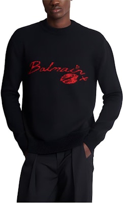 BALMAIN Black Logo Knitted Pattern Crewneck Sweater. DH0KD000-KH32-EAE Sizing BALMAIN Black Logo Knitted Pattern Crewneck Sweater. DH0KD000-KH32-EAE