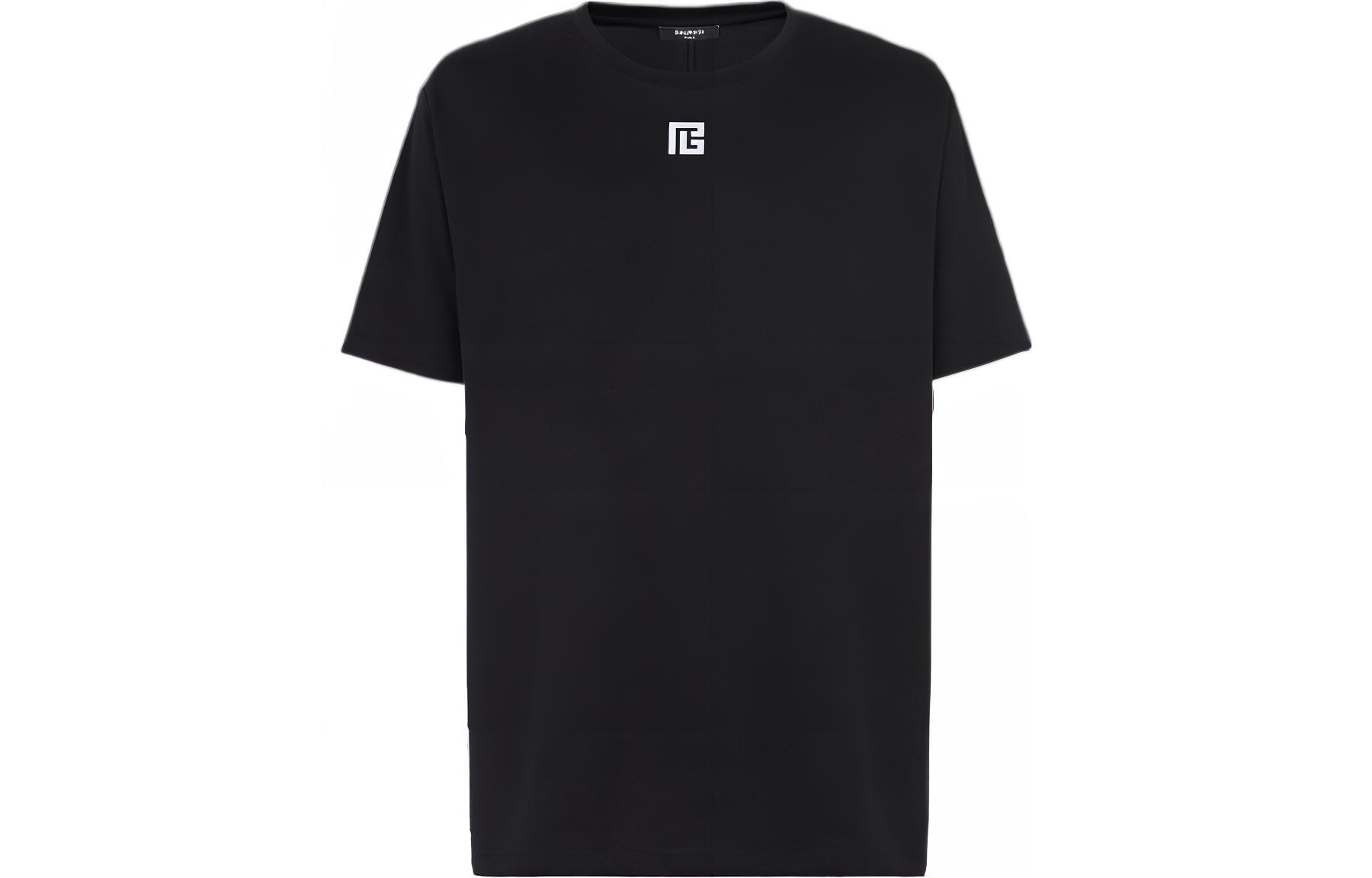 BALMAIN  Black Logo Print Crewneck Short Sleeve T-Shirt. AH1EG010BC03-EEQ