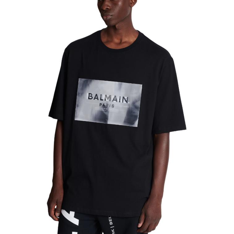 Sizing 발망 블랙 로고 프린트 크루넥 반팔 티셔츠 CH6EH015-BC69-0PA