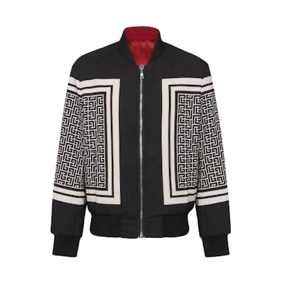 BALMAIN Black Logo Print High Collar Jacket BH1TF354XG25-EJH