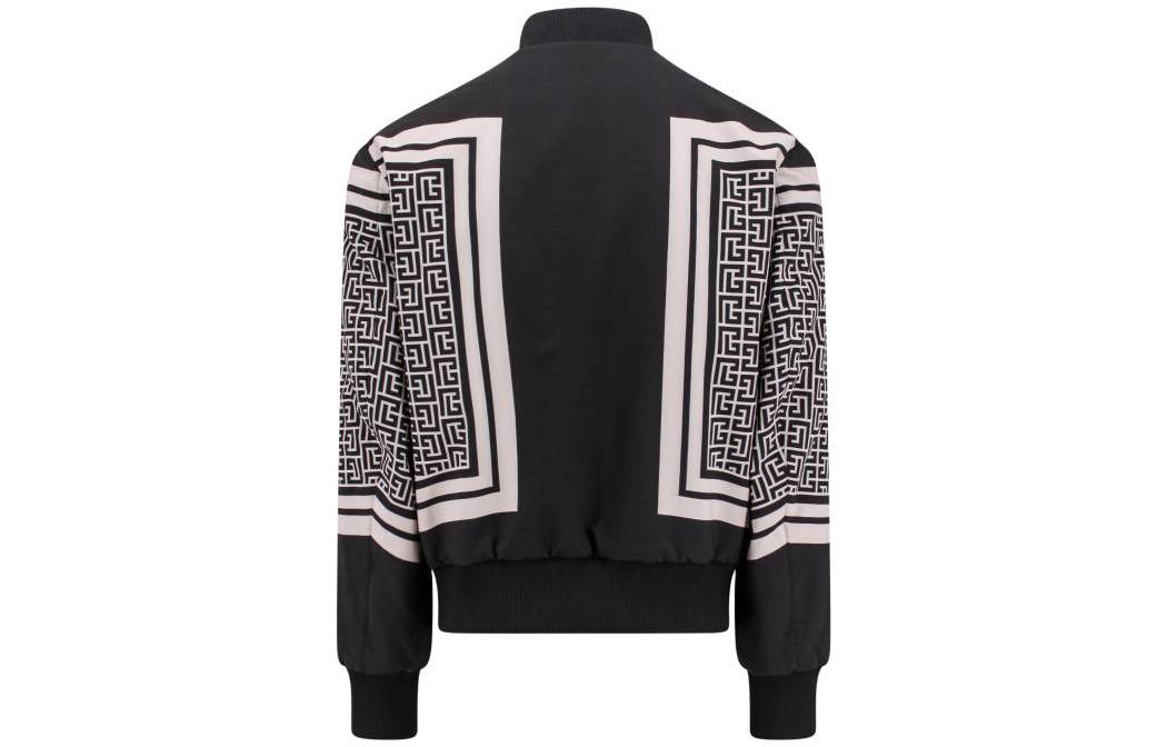 Lookbook 발망 블랙 로고 프린트 하이 칼라 자켓 BH1TF354XG25-EJH