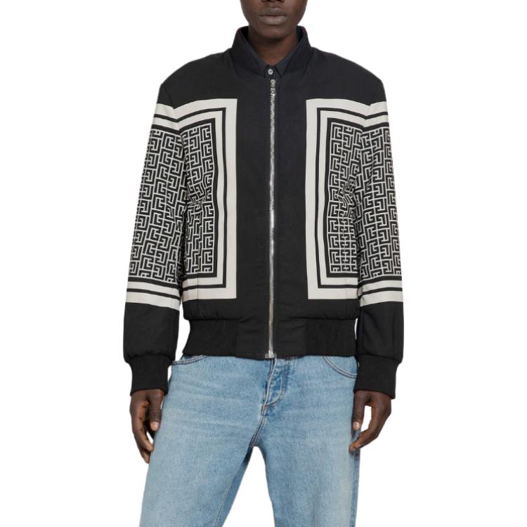 Shop 발망 블랙 로고 프린트 하이 칼라 자켓 BH1TF354XG25-EJH