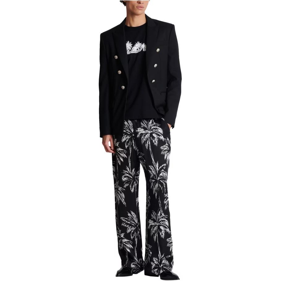Lookbook BALMAIN 黑色棕櫚樹簽名印花圓領T恤 DH1EF000-GD85-EAB
