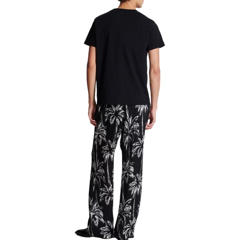 Shop BALMAIN 黑色棕櫚樹簽名印花圓領T恤 DH1EF000-GD85-EAB