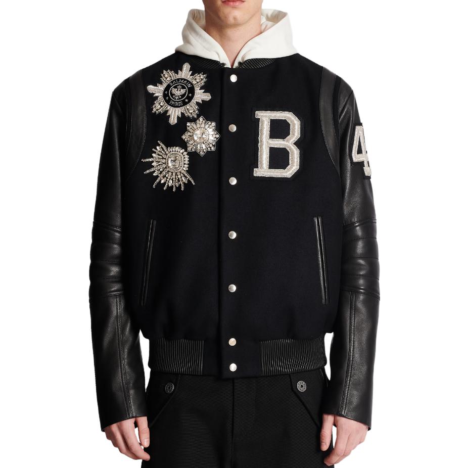 Lookbook BALMAIN Jaket Hitam Single-Breasted dengan Desain Cetak Huruf. BH1TF335PB86EACB