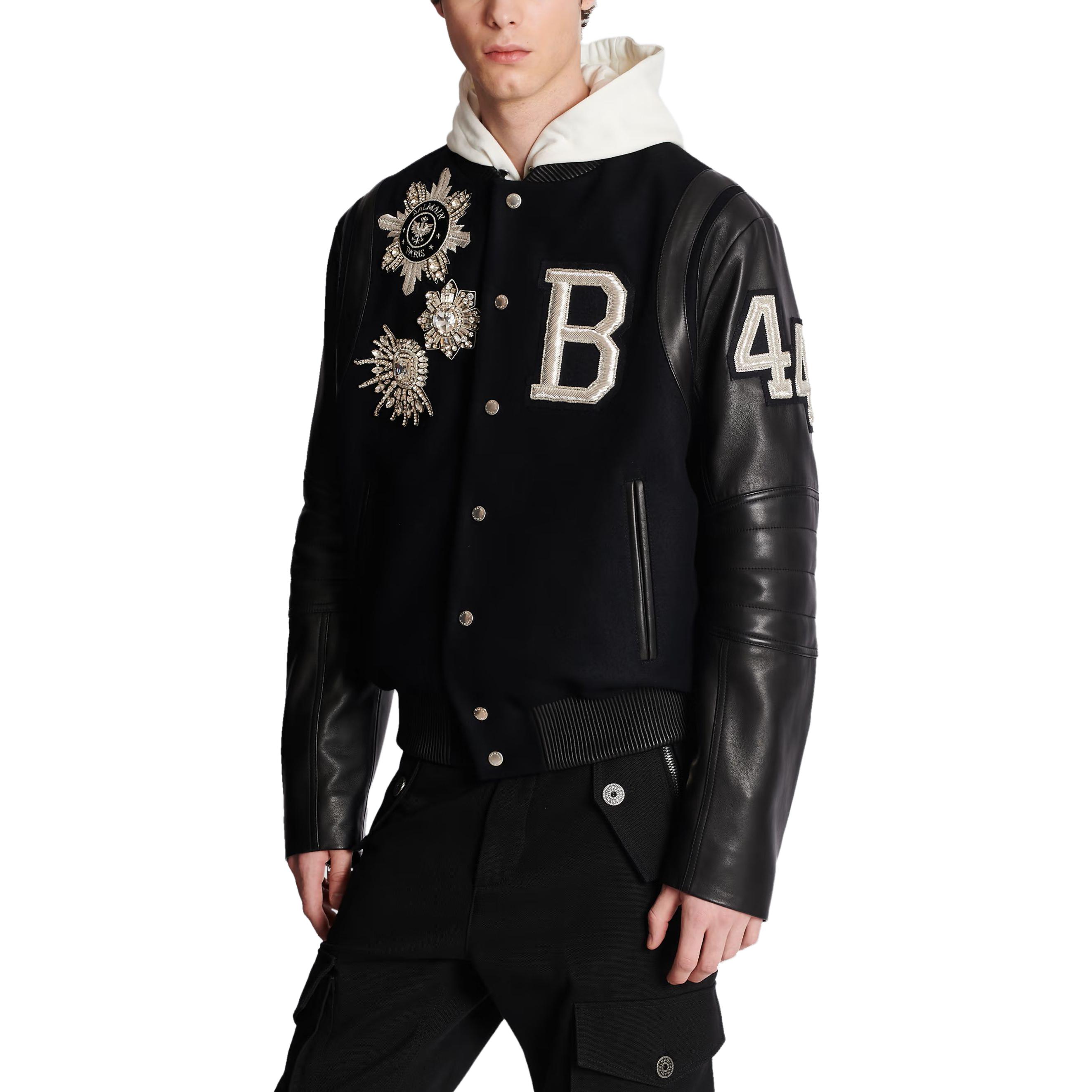 Details for BALMAIN Jaket Hitam Single-Breasted dengan Desain Cetak Huruf. BH1TF335PB86EACB