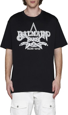 발망 블랙 스타 레터 프린트 크루넥 반팔 티셔츠 CH1EG000-GD29-EAB Lookbook 발망 블랙 스타 레터 프린트 크루넥 반팔 티셔츠 CH1EG000-GD29-EAB