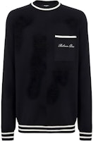 BALMAIN Black Striped Crewneck Sweater with Logo Embroidery. CH1KD025-KF85-EER BALMAIN Black Striped Crewneck Sweater with Logo Embroidery. CH1KD025-KF85-EER