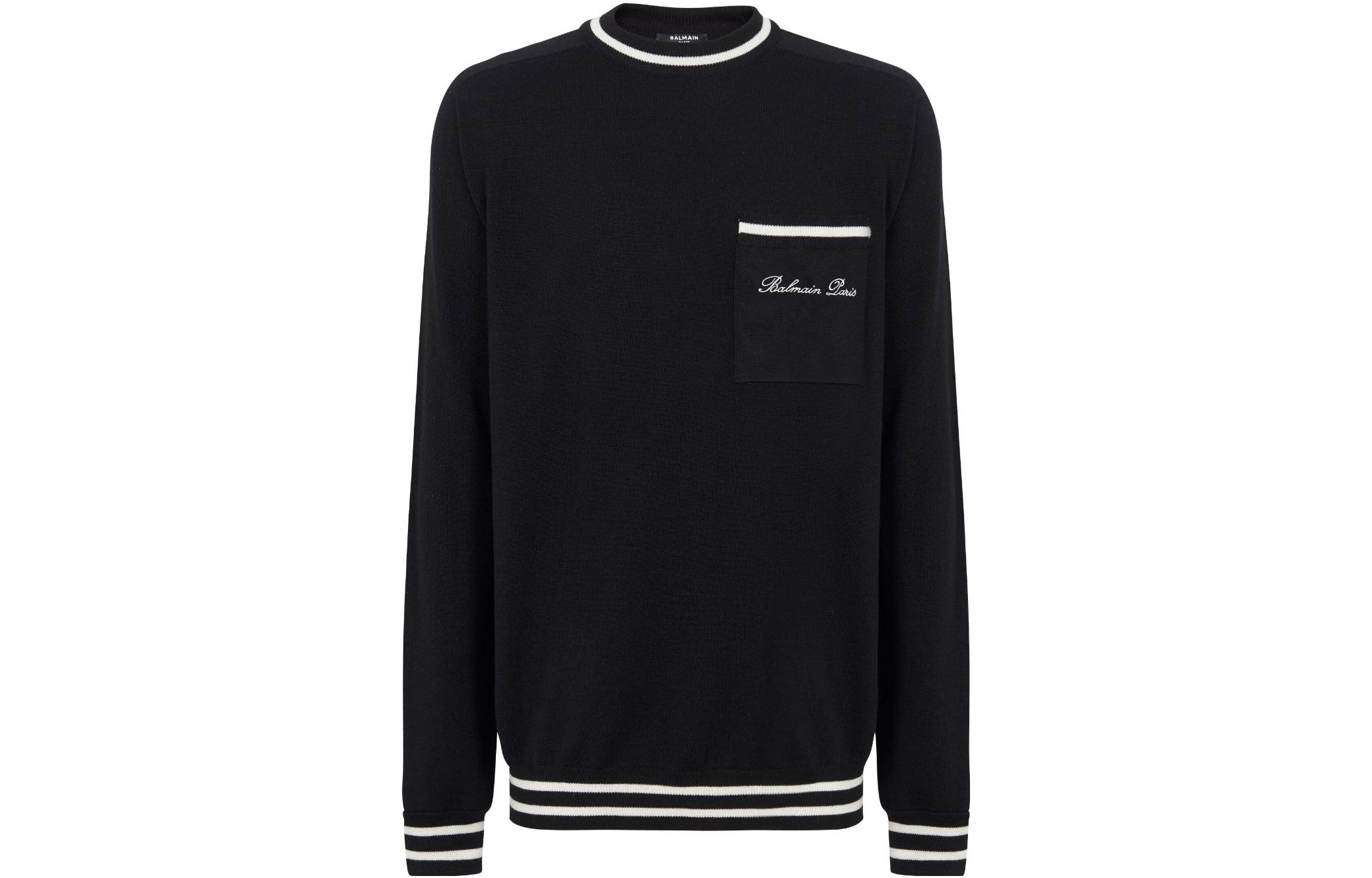 Order 巴尔曼 黑色条纹刺绣Logo圆领毛衣 CH1KD025-KF85-EER