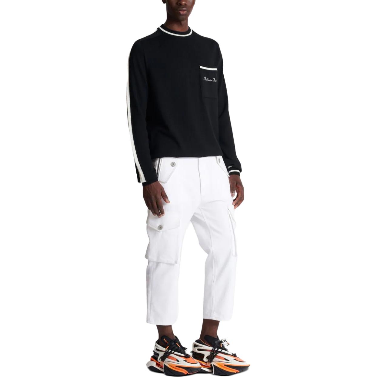 Purchase 巴尔曼 黑色条纹刺绣Logo圆领毛衣 CH1KD025-KF85-EER