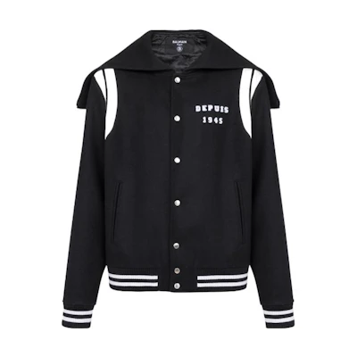 BALMAIN Black Striped Detail Hooded Single-Breasted Jacket. YH1TF215WB460PA