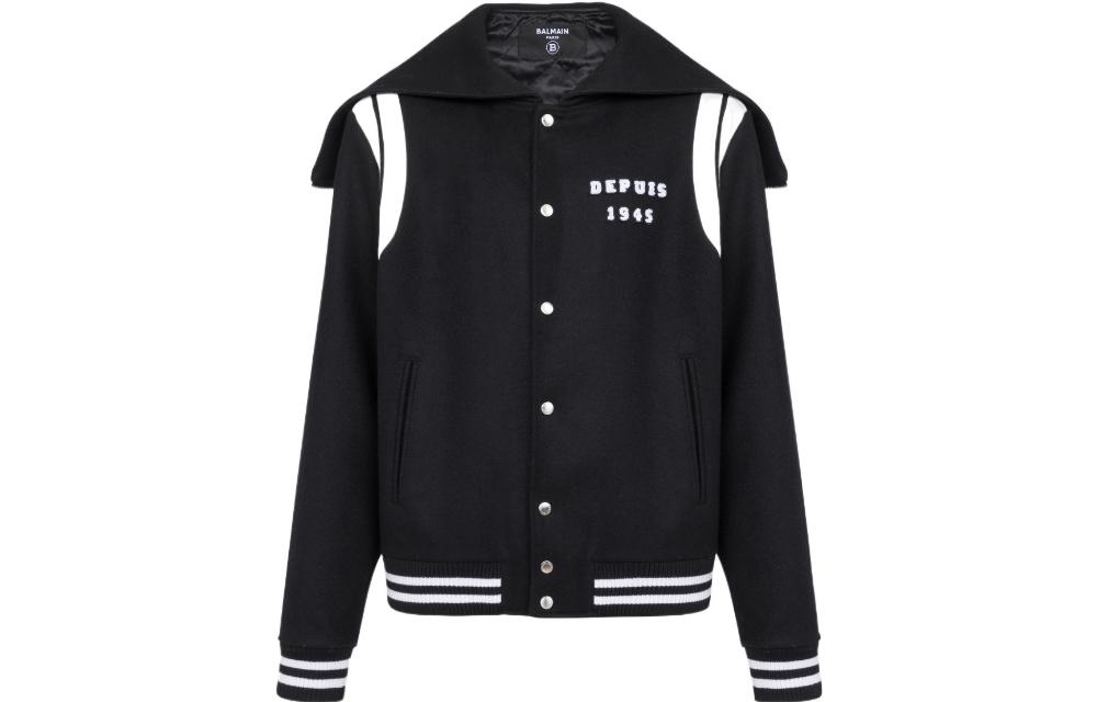 Order 발망 블랙 스트라이프 디테일 후드 싱글 브레스티드 자켓. YH1TF215WB460PA