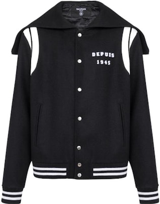 발망 블랙 스트라이프 디테일 후드 싱글 브레스티드 자켓. YH1TF215WB460PA Order 발망 블랙 스트라이프 디테일 후드 싱글 브레스티드 자켓. YH1TF215WB460PA