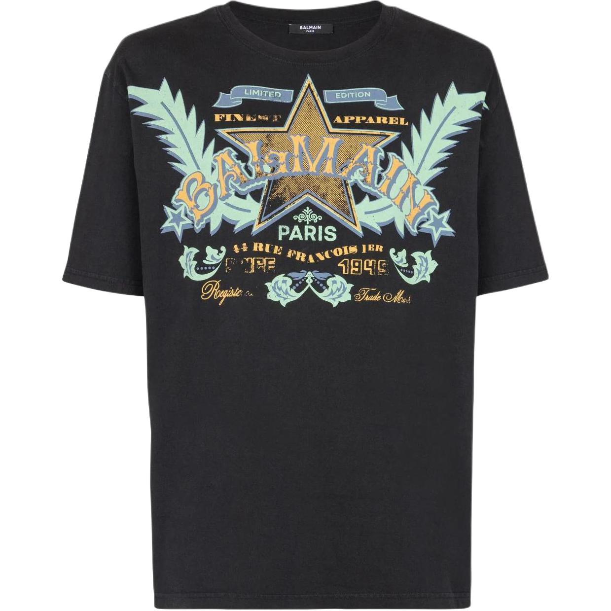 BALMAIN  Black T-Shirt with Letter Pattern Design. CH1EG000-GD28-EAH