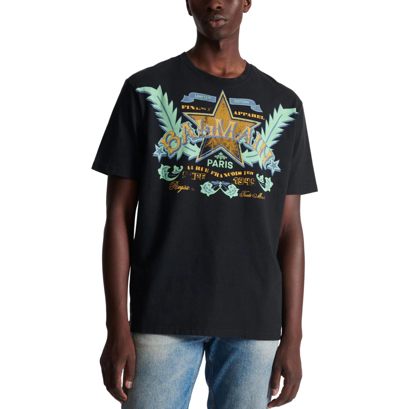 Sizing 巴尔曼 黑色字母图案设计T恤。 CH1EG000-GD28-EAH