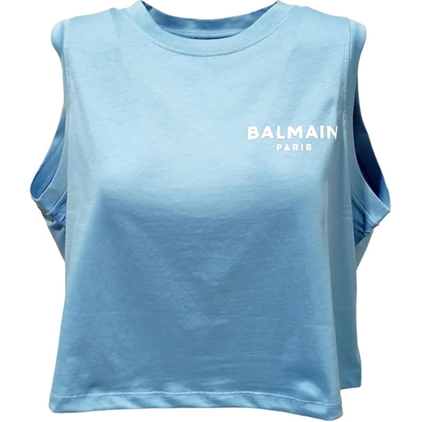 BALMAIN  Blue Logo Sleeveless Tank Top CF1EA025BB01-SLF