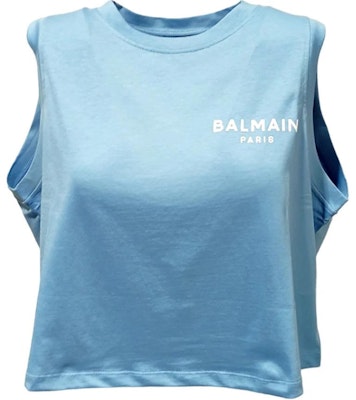 BALMAIN Blue Logo Sleeveless Tank Top CF1EA025BB01-SLF Order BALMAIN Blue Logo Sleeveless Tank Top CF1EA025BB01-SLF