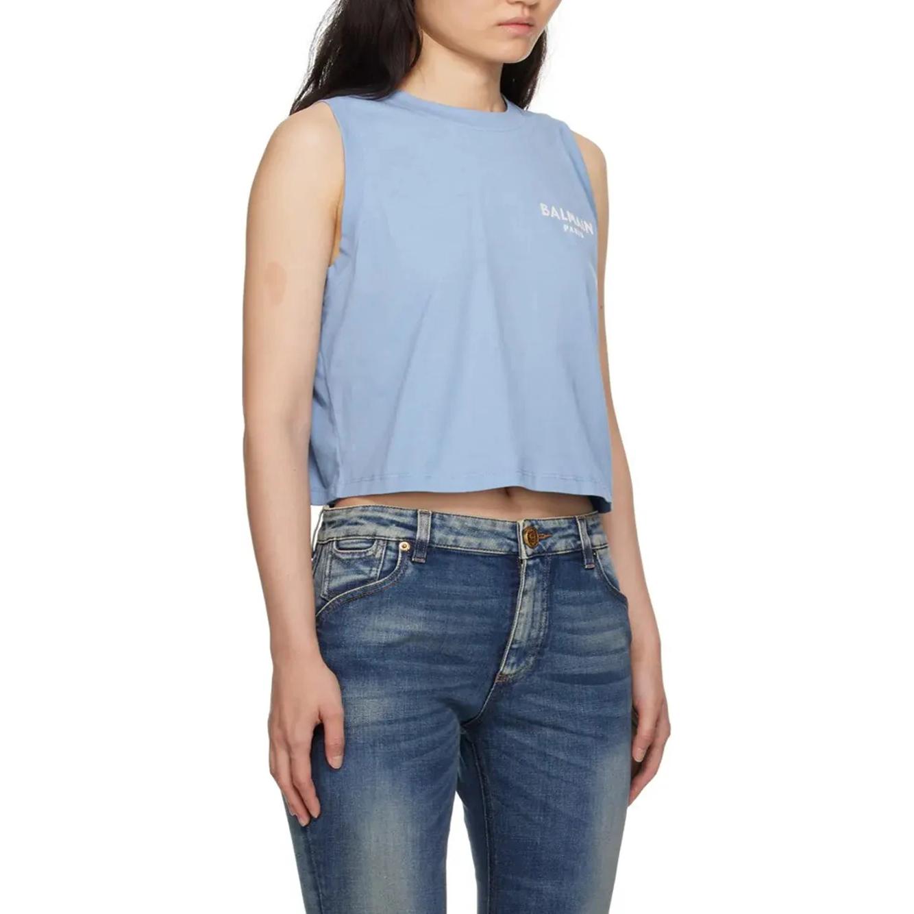 Purchase BALMAIN  Blue Logo Sleeveless Tank Top CF1EA025BB01-SLF