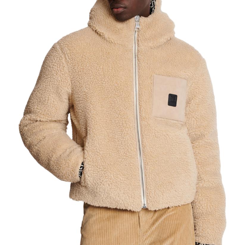 Details for 巴尔曼棕色双面羊羔绒外套字母印花设计. BH1TH680-XG23-0AI