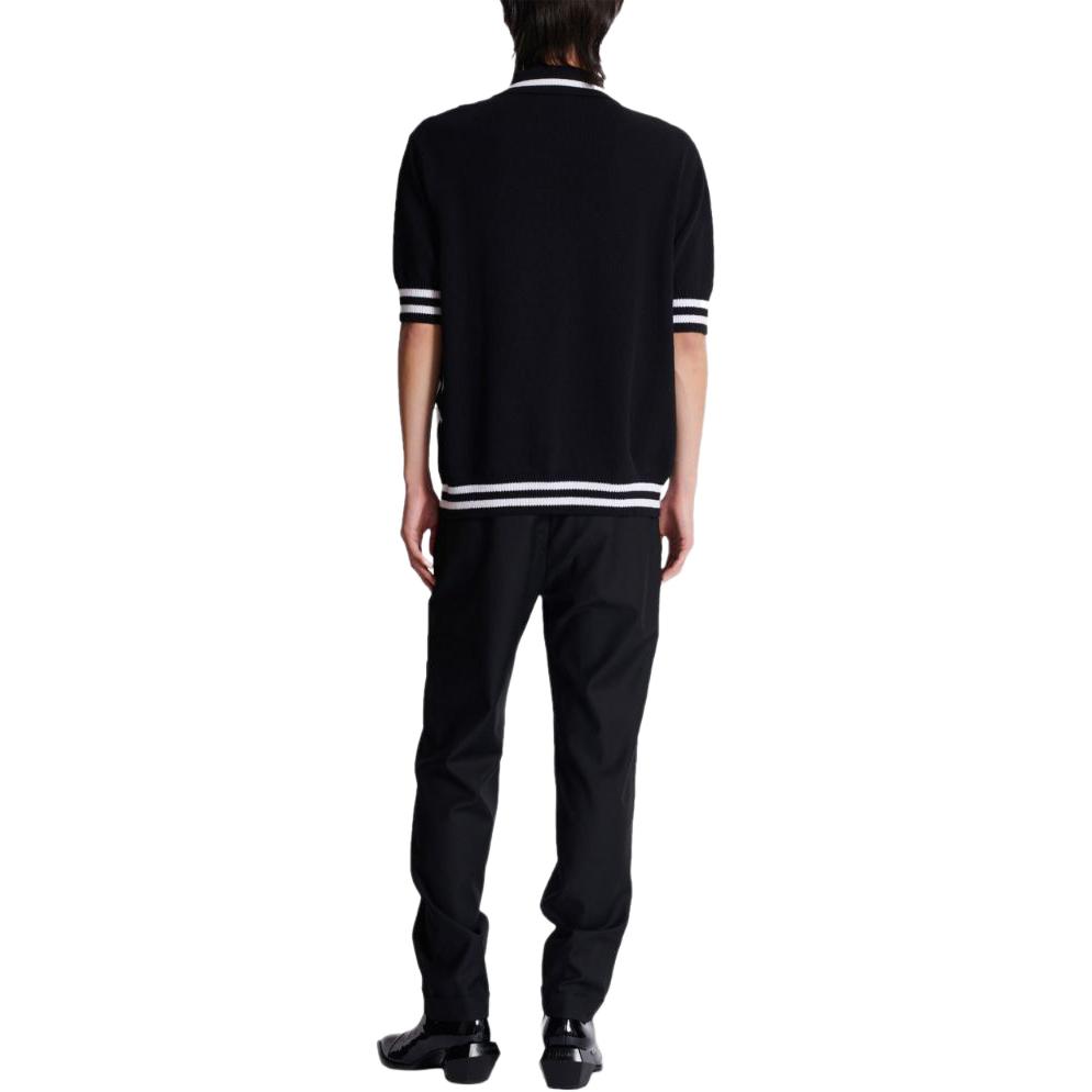 Lookbook BALMAIN  Checkered Knit Button Short Sleeve Polo Shirt Black DH1GB045-KG87-EAB