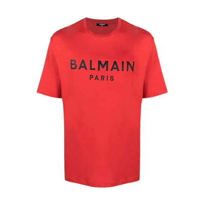 BALMAIN Crewneck Letter Logo Printed Short Sleeve T-Shirt. XH0EG000BB23MAB