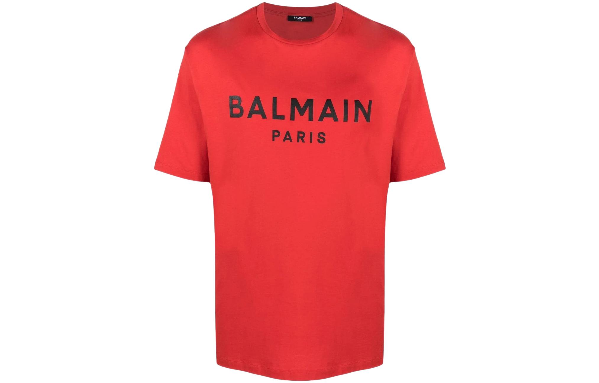 Order BALMAIN Baju-T Lengan Pendek Logo Huruf Cetakan Crewneck. XH0EG000BB23MAB