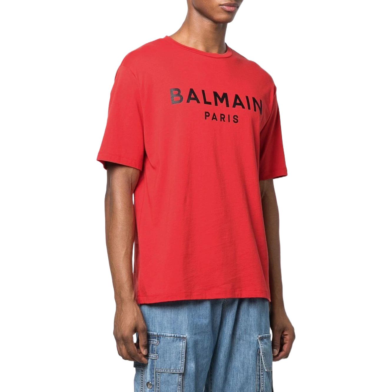 Lookbook BALMAIN Baju-T Lengan Pendek Logo Huruf Cetakan Crewneck. XH0EG000BB23MAB