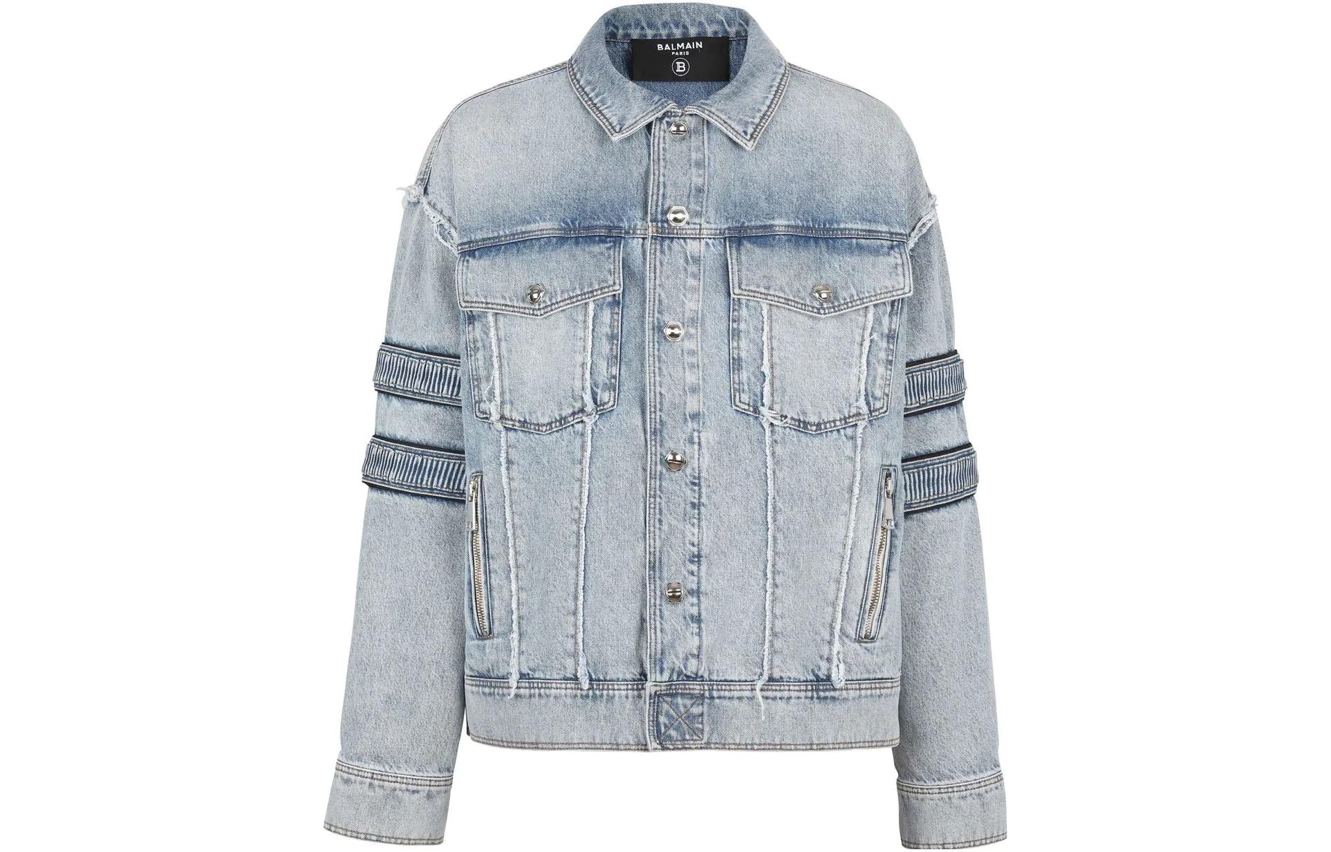 BALMAIN  FW22 Ribbed Patchwork Denim Jacket Blue YH0TC149DC57-6FC