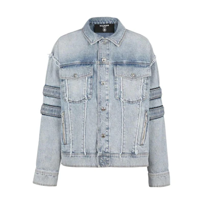 BALMAIN FW22 Ribbed Patchwork Denim Jacket Blue YH0TC149DC57-6FC
