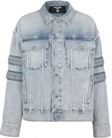 Order BALMAIN FW22 Ribbed Patchwork Denim Jacket Blue YH0TC149DC57-6FC