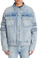 Shop BALMAIN FW22 Ribbed Patchwork Denim Jacket Blue YH0TC149DC57-6FC
